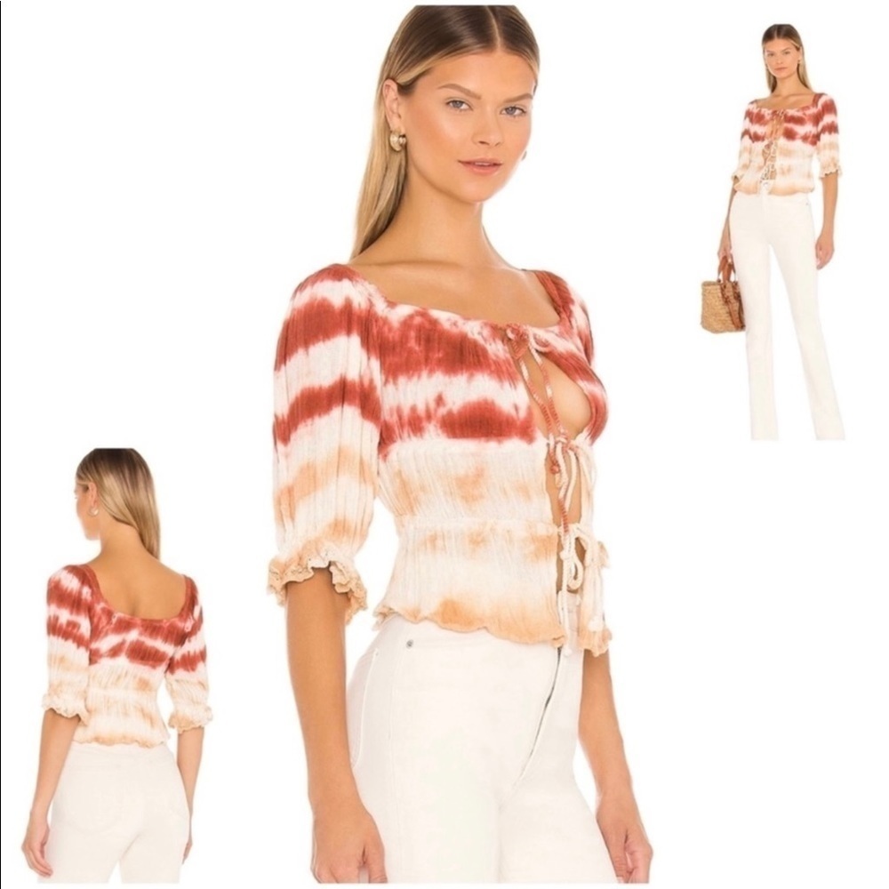 NWT JEN’S Pirate Booty Boho Cotton Gauze Fire Tie Dye Tie Front Blouse